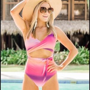 PINK LILY one piece wrap swimsuit